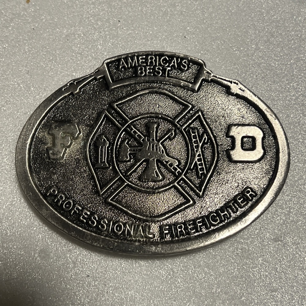 Vintage America's Best Professional Firefighter Belt Buckle Silver Oval EB2234